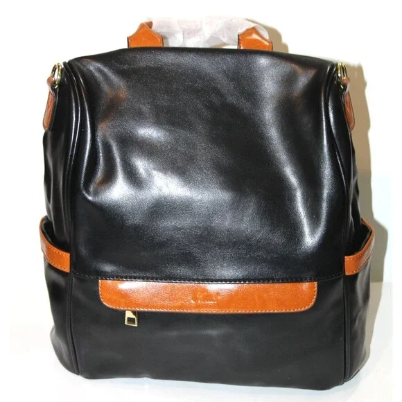 Cluci Women Backpack Purse Black Brown Faux Leather Anti Theft Travel Bag 12" - Picture 2 of 10